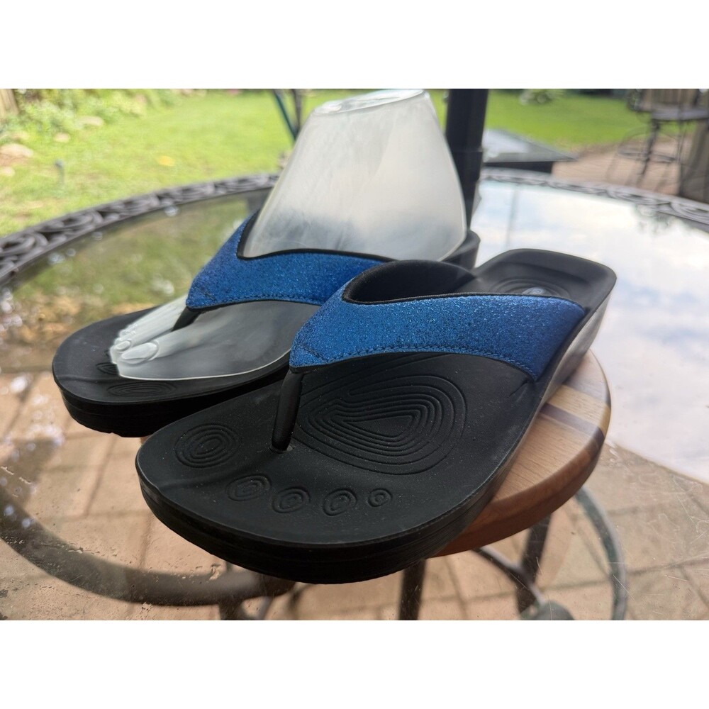 Aerothotic Womens 9 Blue Glitter Orthotic Flip Flops Comfort Sandals NWT